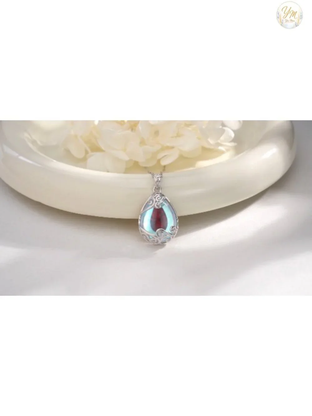 925 Sterling Silver Moonstone Necklace, Filigree Teardrop Pendant, Women's